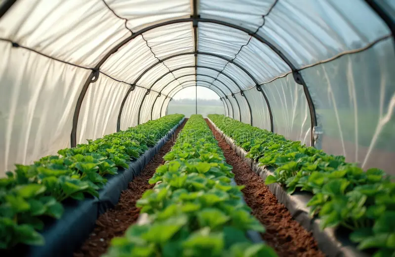 Single-span polytunnels on open field